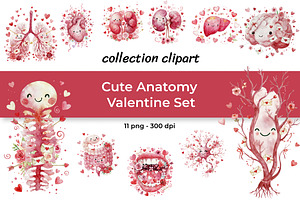 Cute Anatomy Valentine Clipart Set, a Seasonal Illustration by InkyQueenArt