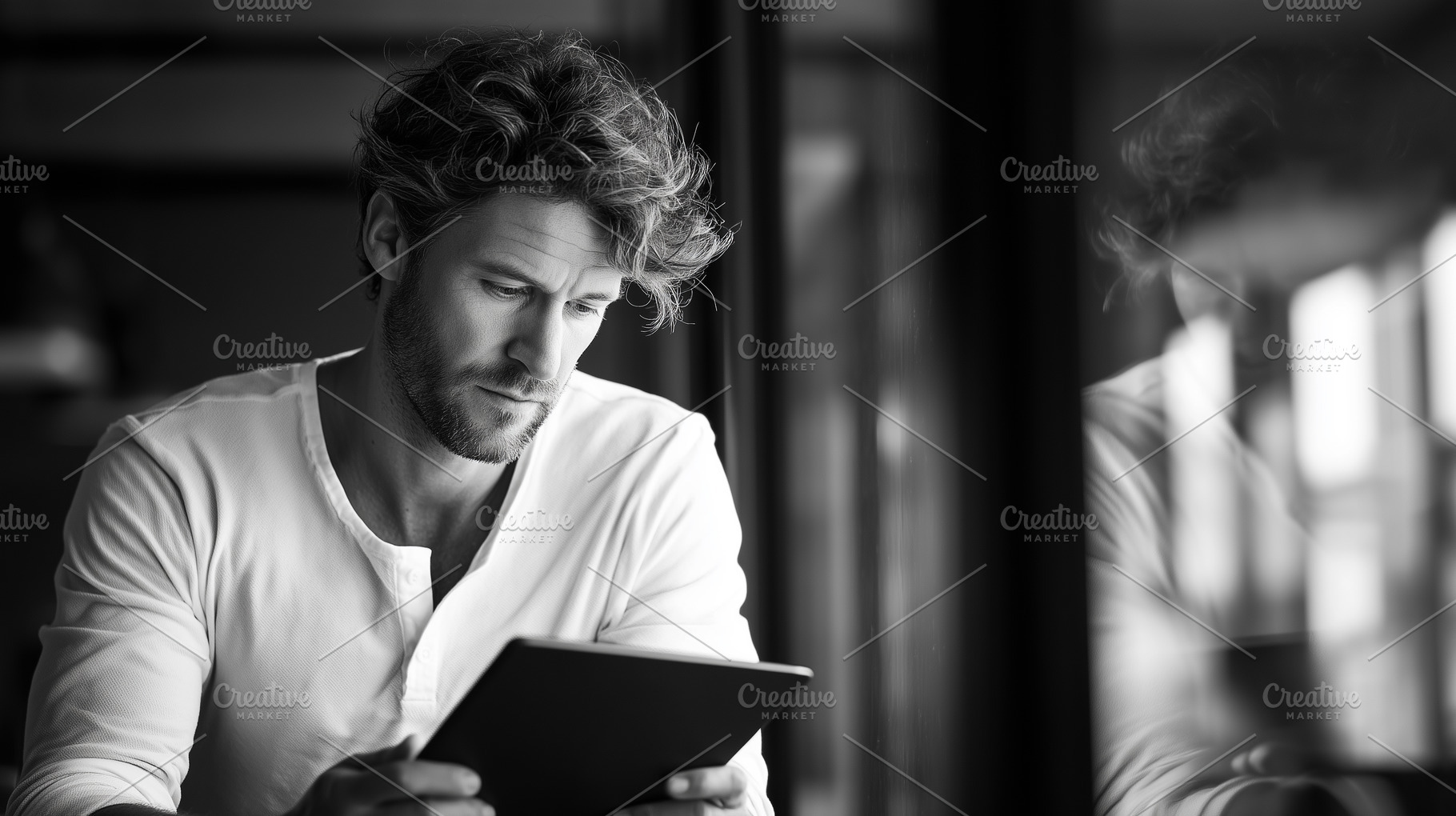 Thoughtful man in a white shirt is, a Person Photo by MistyDay