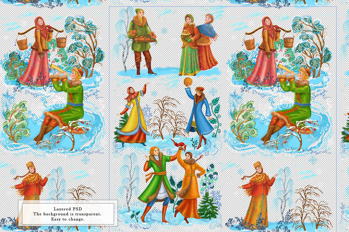 Palekh folk winter seamless pattern, a Pattern Graphic by Alena Lazareva (Photo 4 of 9)