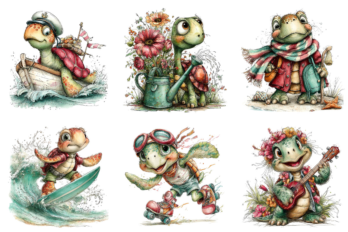 Whimsical Summer Turtle Clipart, an Illustration by Dream Creation (Photo 3 of 6)
