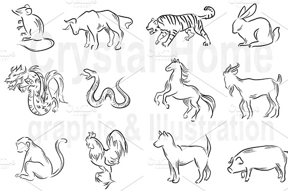 Chinese Brush Animal Zodiac Icon