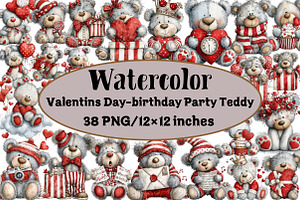 Valentins Day-birthday Party Teddy, an Illustration by Design Market