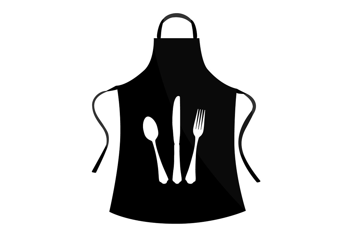 Black apron fork, knife, spoon, a Food Illustration by Viktorijareut