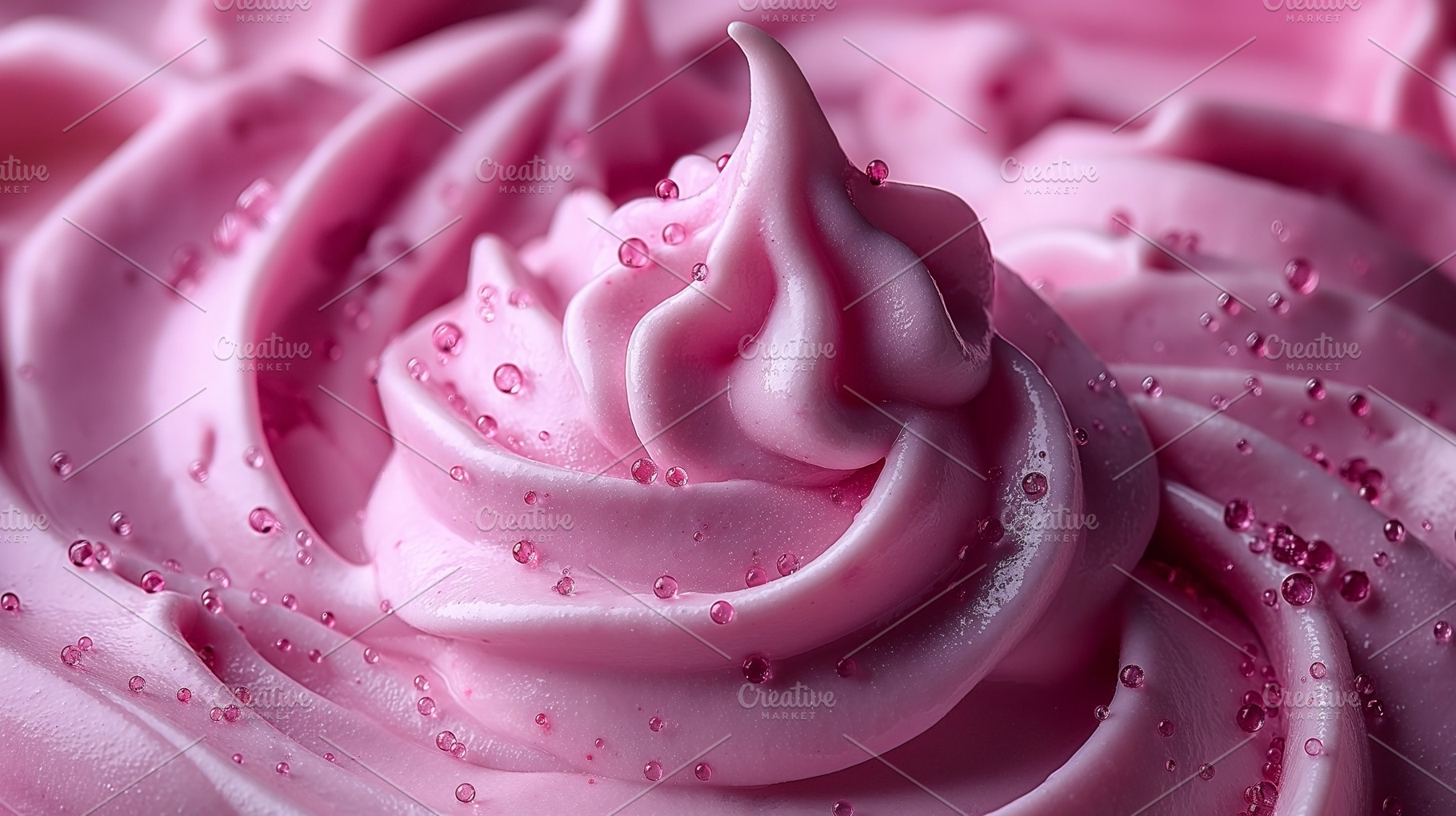 Close-up of delicious pink frosting with a glossy finish, showca, a Food & Drink Photo by ImageMir