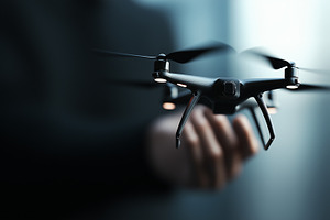 Close up on black drone hovering, a Technology Photo by MistyDay