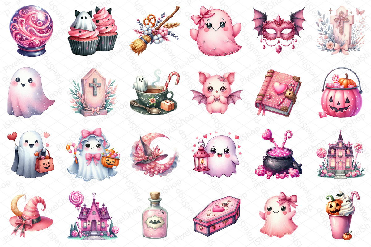 Pink Halloween Clipart, an Illustration by DreamPrint404 (Photo 2 of 5)
