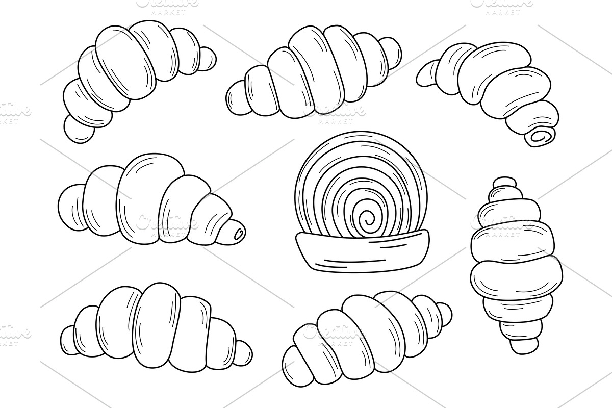 Set of croissants in doodle sketch, a Food Illustration by Tati_Kli