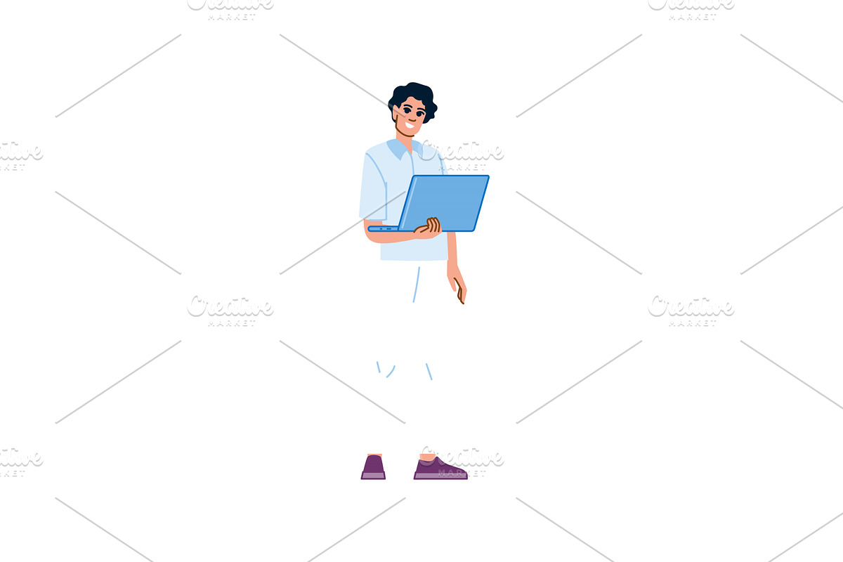 Young man standing and holding a, a Technology Illustration by pikepicture