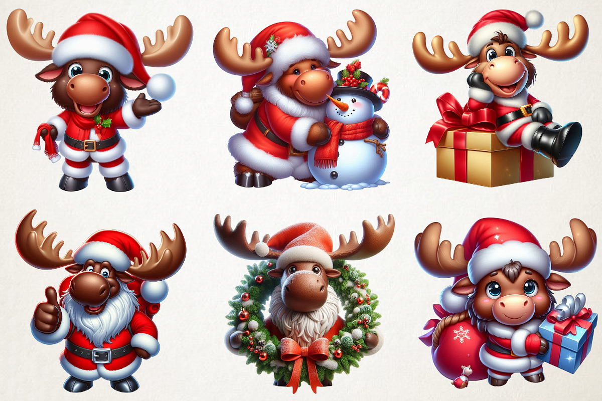 Christmas Santa Moose Clipart, an Illustration by RobertsArt (Photo 4 of 7)
