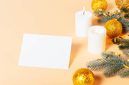 Christmas and New Year composition with blank greeting card temp, a Holiday Photo by progressman