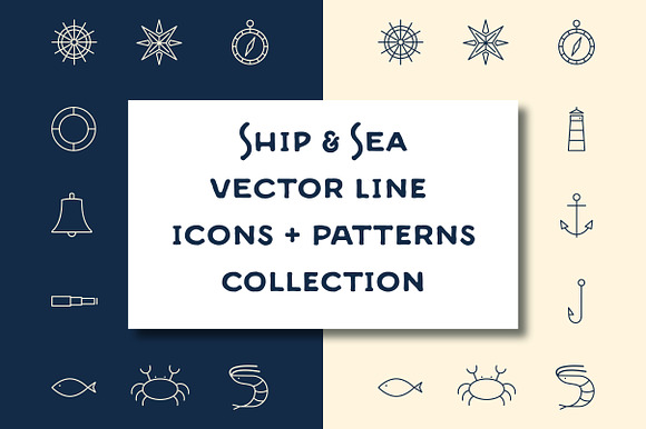 15 Ship Sea Line Icons Patterns