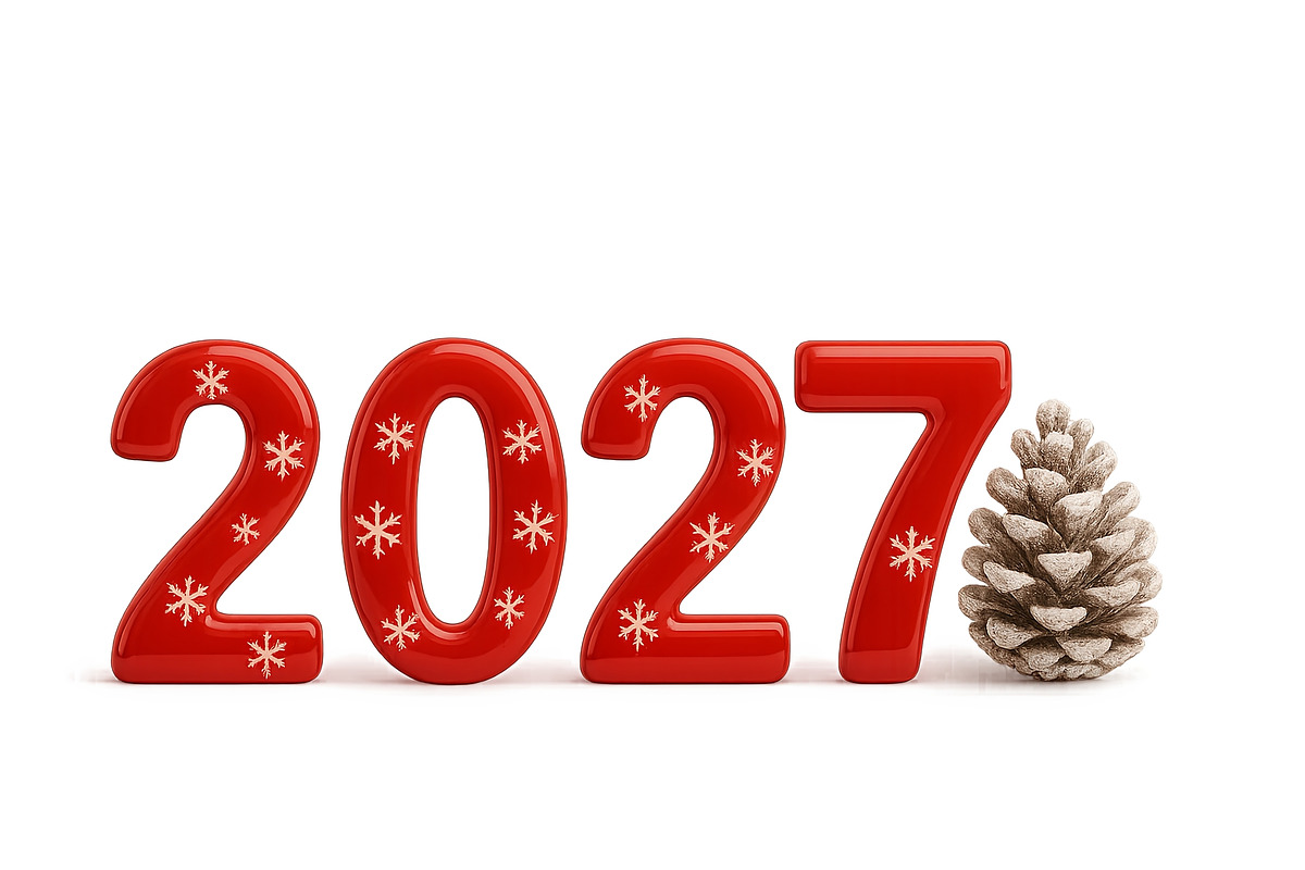 New year 2027 in red with snowflakes, an Illustration by Dvoevnore photos