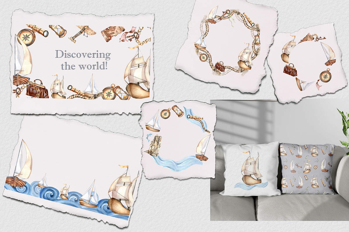 Nautical watercolor clipart, an Illustration by Kate Lanbina (Photo 7 of 12)