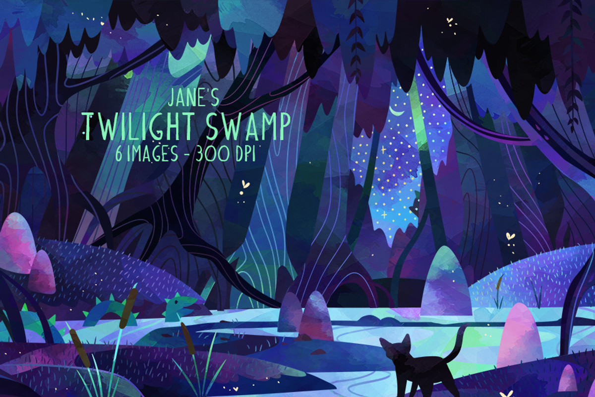 Watercolor Twilight Swamp Clipart, a Background Graphic by DigitalArtsi (Photo 1 of 4)