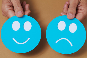 happy face and sad face, web banner, a Photo by Nito
