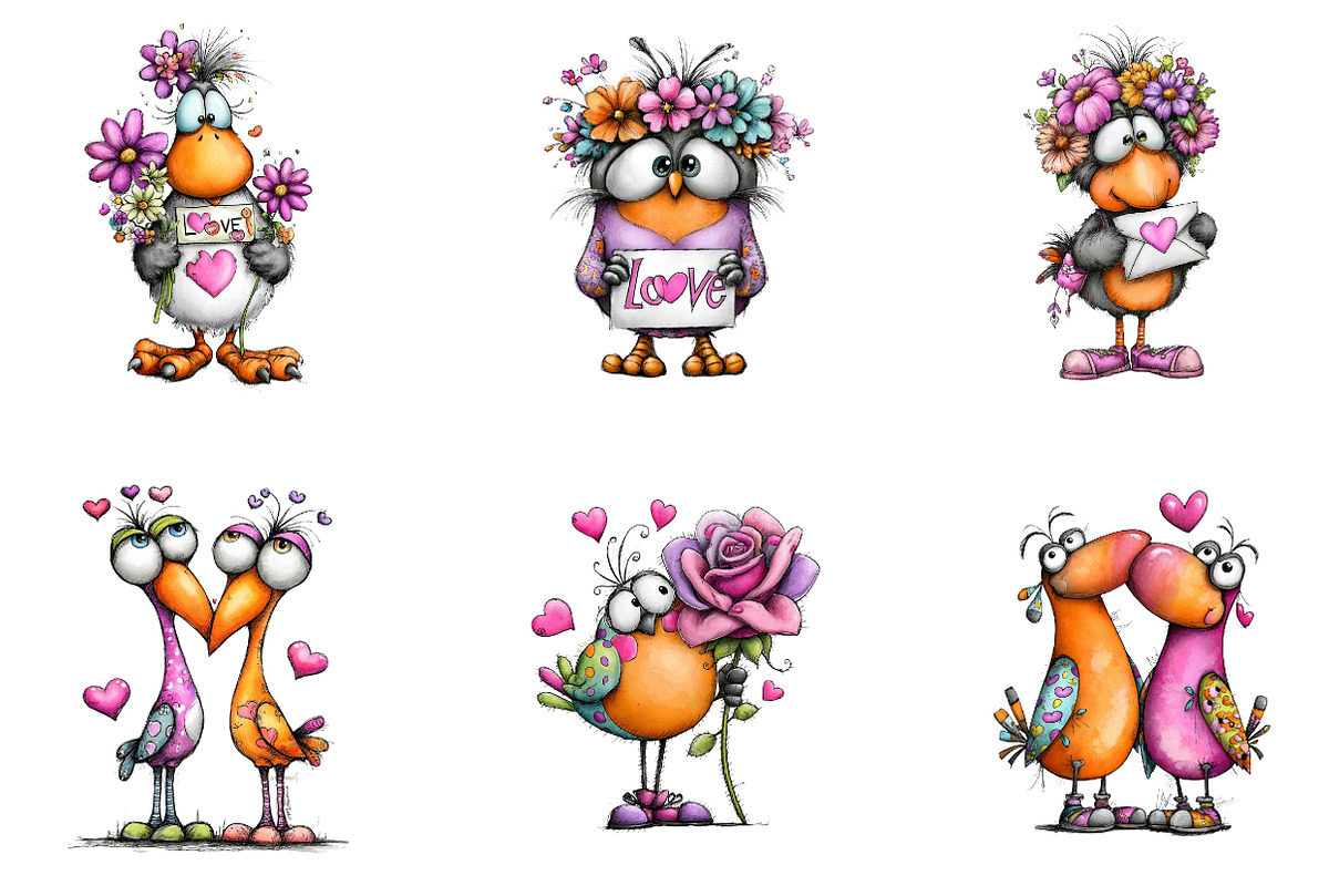 Whimsical Valentine Bird Clipart, an Illustration by CreationArt (Photo 7 of 8)