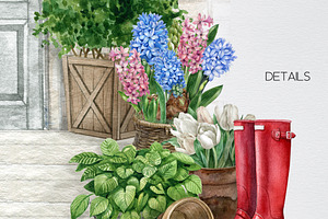 Watercolor Spring Front Door Clipart