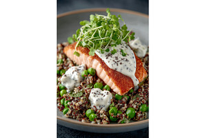 The combination of fried salmon and, a Food & Drink Photo by ZinetroN