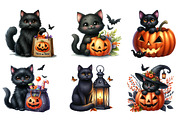 Watercolor Black Cat Halloween PNG, an Illustration by SinaCreation (Thumbnail 2 of 5)