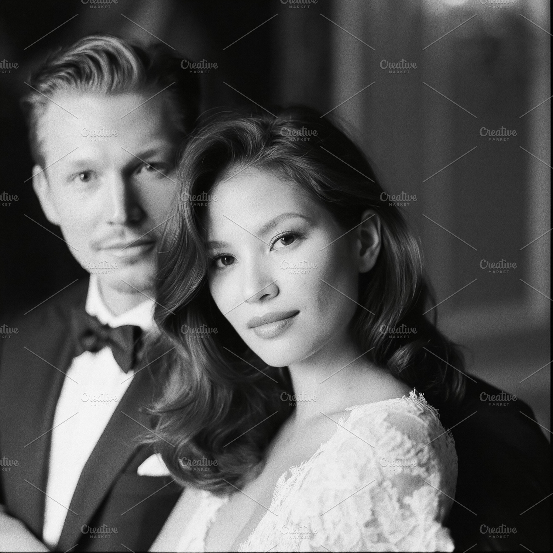 Elegant diverse couple celebrating marriage and love, posing for, a Person Photo by Anneleven