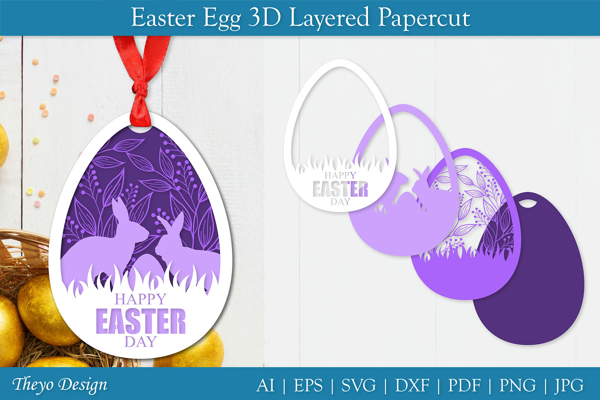 10 Easter Bunny Layered Papercut SVG, an Illustration by Theyo Design
