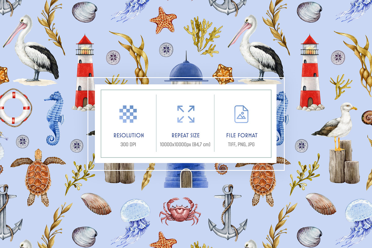 Mediterranean Coastal Summer Pattern, a Decorative Illustration by AnitaPol (Photo 14 of 16)