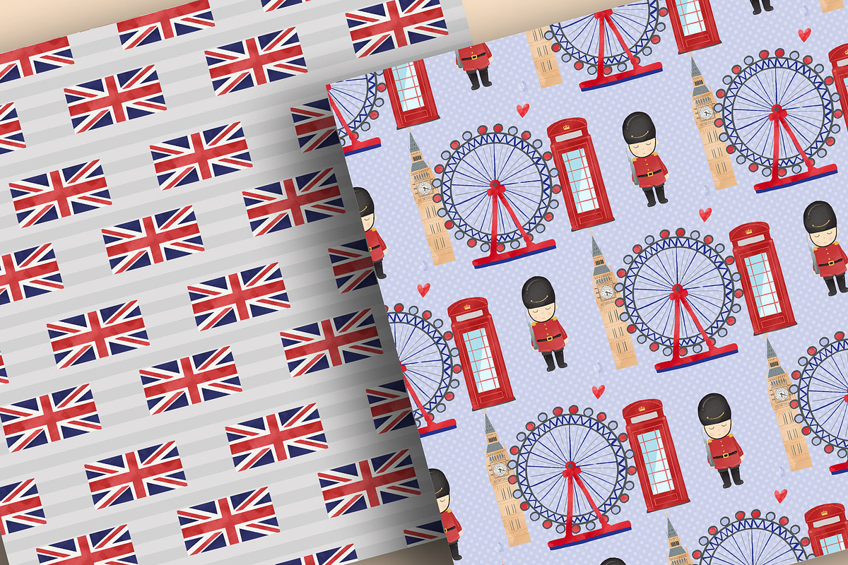 Watercolor I love London digital pap, a Pattern Graphic by designloverstudio (Photo 5 of 7)