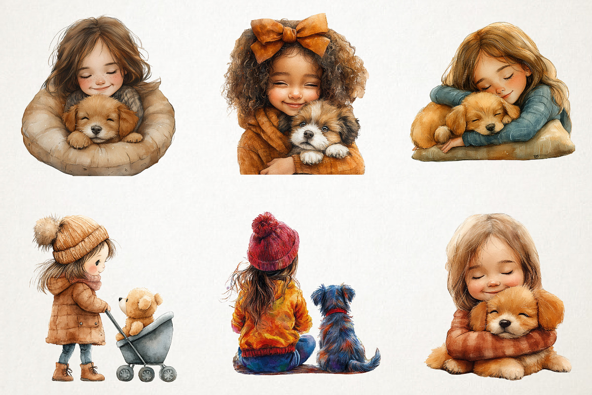 Cute Little Girl and Puppy Dog Png, an Illustration by RobertsArt (Photo 7 of 7)