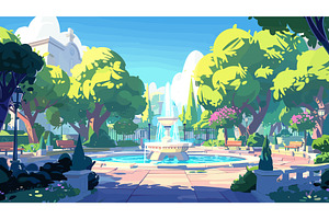 Cartoon Landscape Of City Square