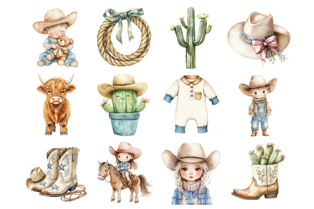Watercolor Baby Cowboy Boot Clipart, a Seasonal Illustration by Design Market (Photo 5 of 8)