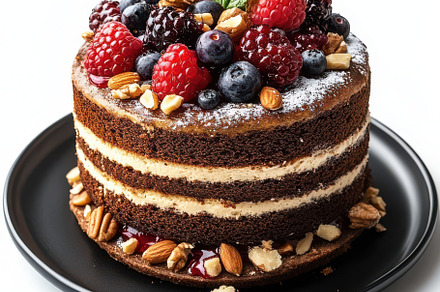 Birthday cake with fresh berries and, a Background Photo by Pixeness