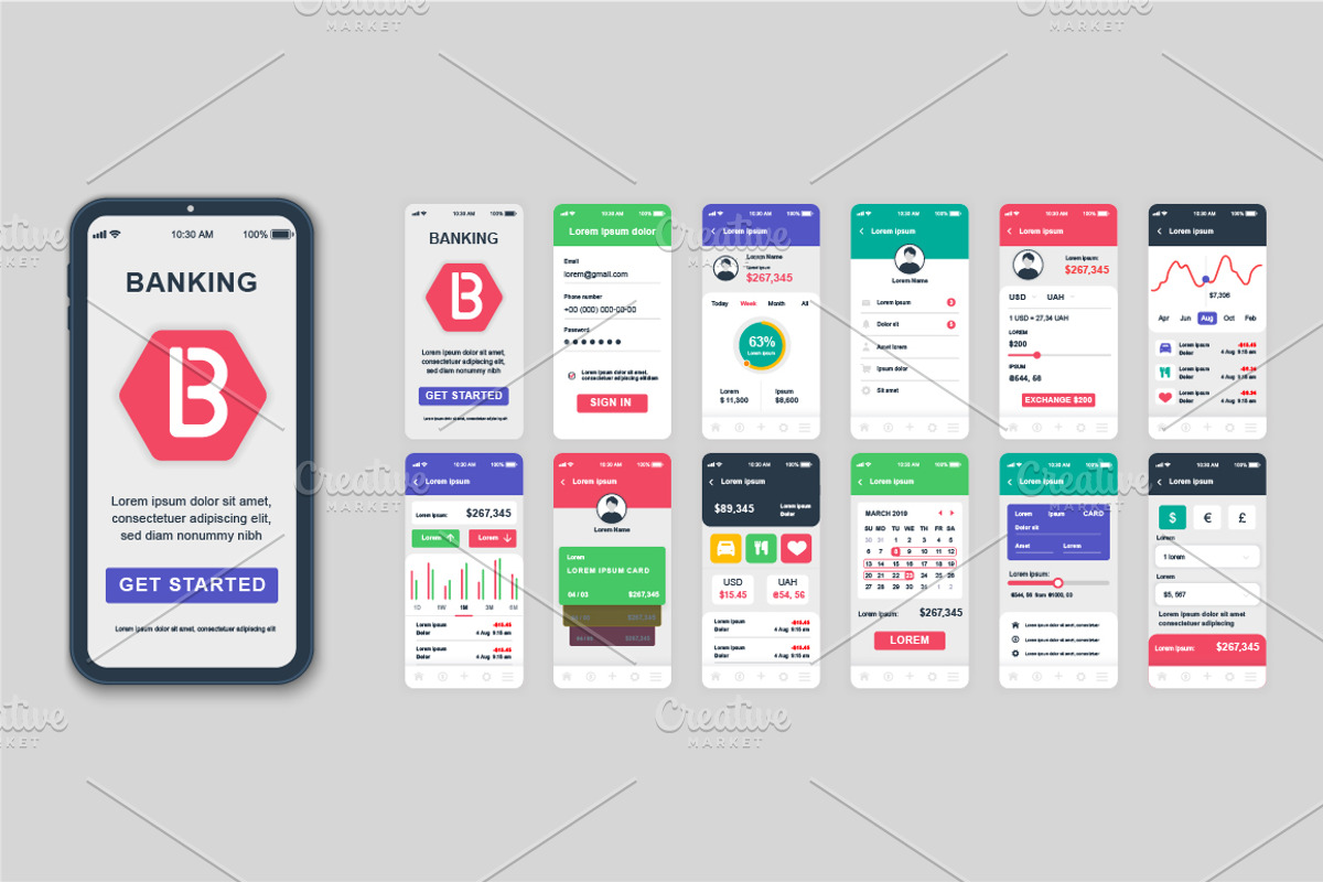 Mobile App UI Kit Template, a Templates & Theme by alexdndz (Photo 2 of 21)