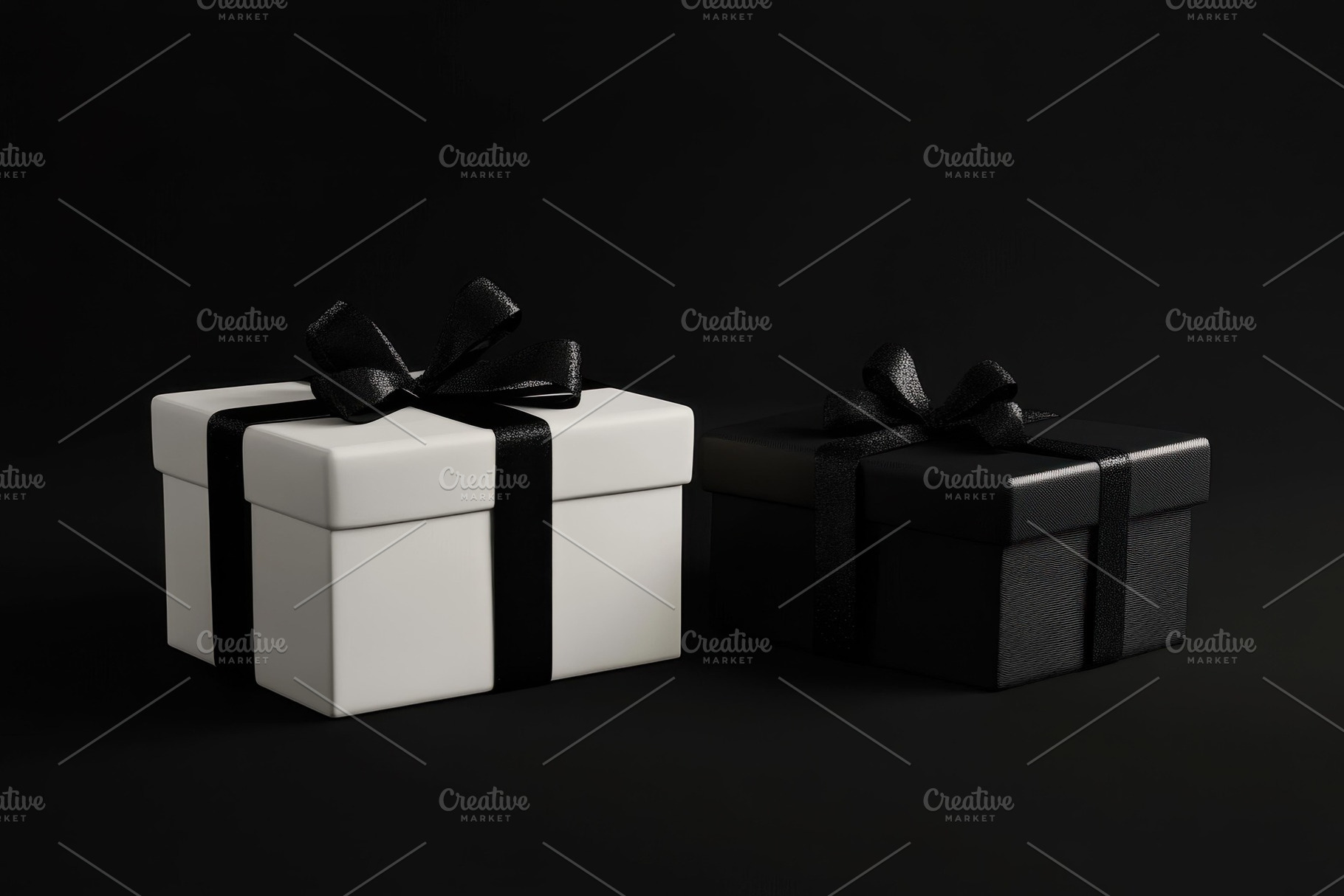 Elegant black and white gift boxes w, a Photo by Tanuart