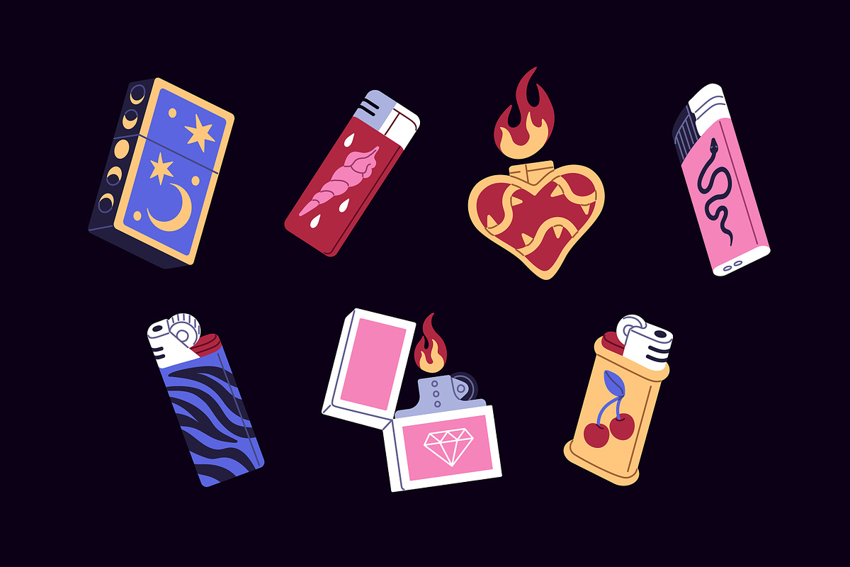 Different lighters set + patterns, an Object Illustration by PaperTrident (Photo 2 of 6)