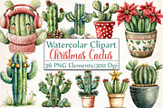 Watercolor Christmas Cactus Clipart, an Illustration by DreamCafeArt (Thumbnail 1 of 4)