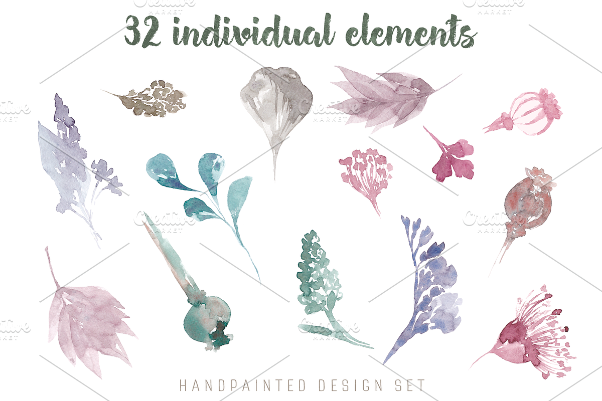 Watercolor plants & herbal elements., a Decorative Illustration by Re_Margarita_Art (Photo 2 of 12)