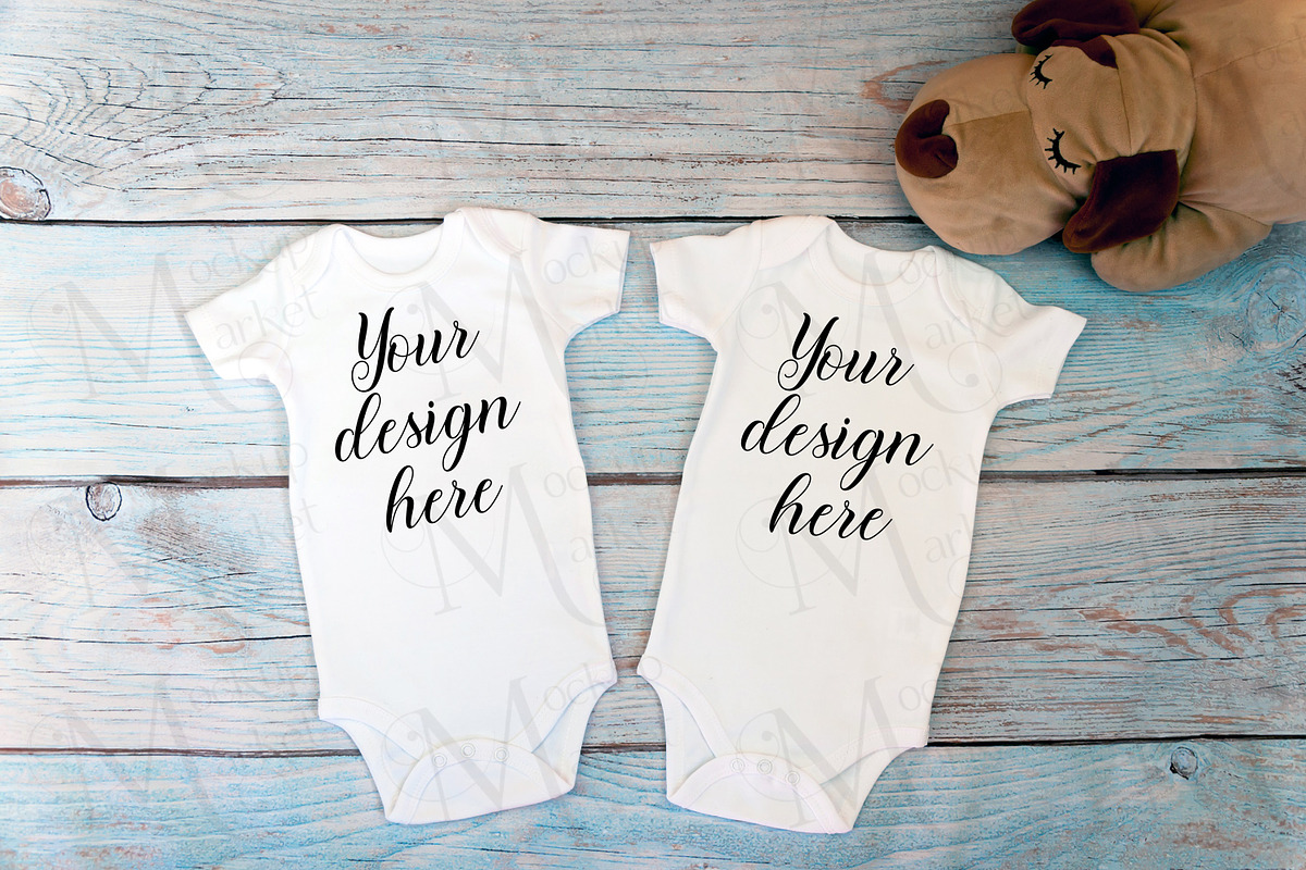 12 twin baby bodysuit Mockup Bundle., a Print Template by MockupMarket (Photo 13 of 13)
