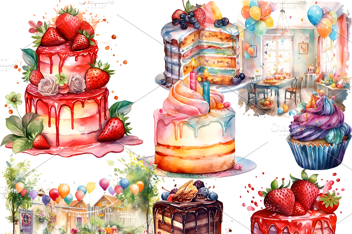 Watercolor Birthday Party Clipart, an Object Graphic by ArtisticTimberStudio (Photo 2 of 2)