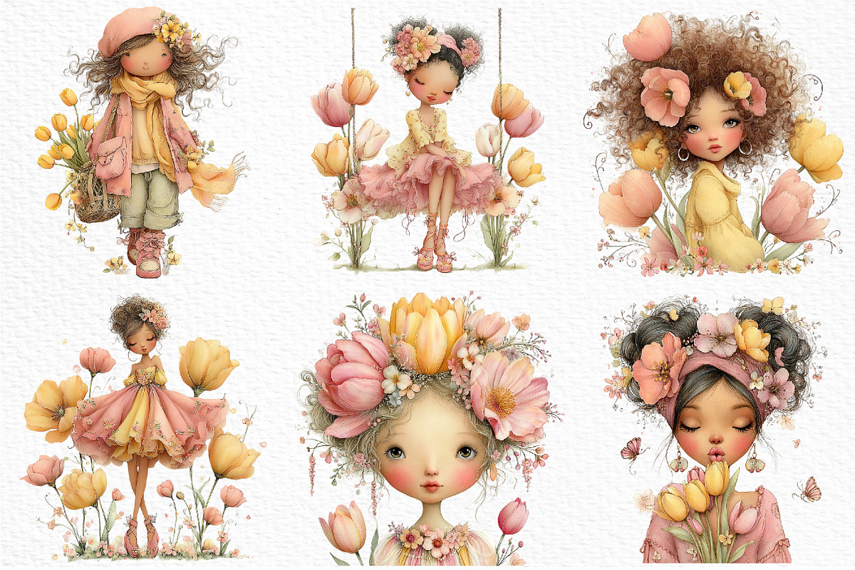 Yellow Tulip Spring Girls Clipart, an Illustration by Craft Nest (Photo 4 of 6)
