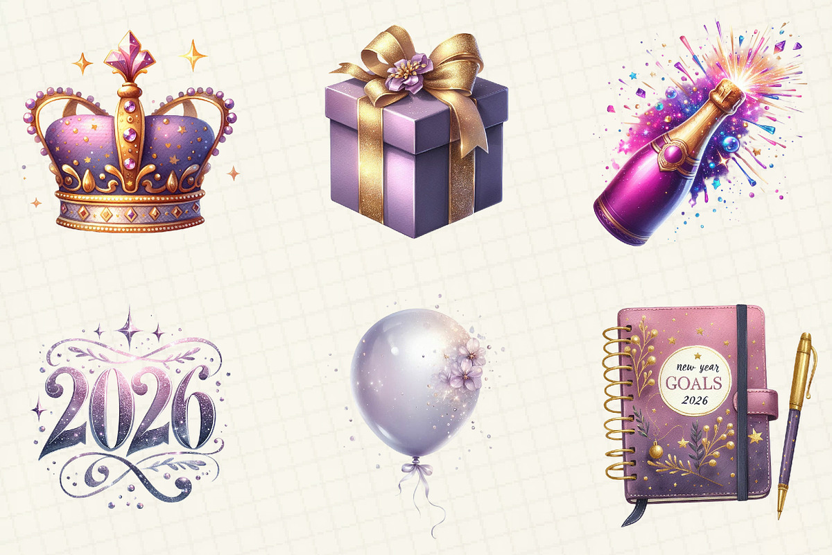 Purple New Year 2026 Sublimation, an Illustration by DreamCafeArt (Photo 3 of 6)