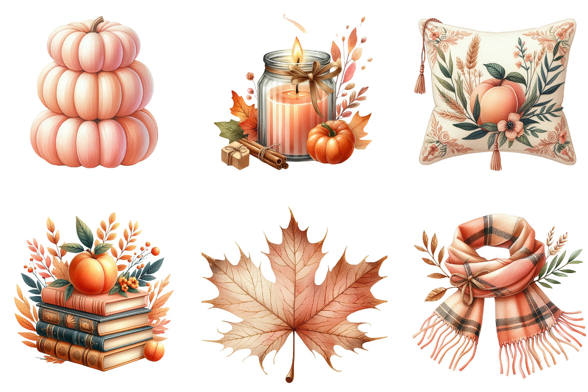Watercolor Peach Colored Autumn, an Illustration by DreamArtGraphic (Photo 4 of 7)