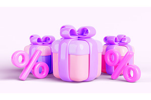 3d Render Gift Boxes With Percent