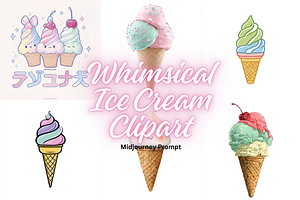 Prompt Whimsical Ice Cream Clipart, a Decorative Illustration by Creative design