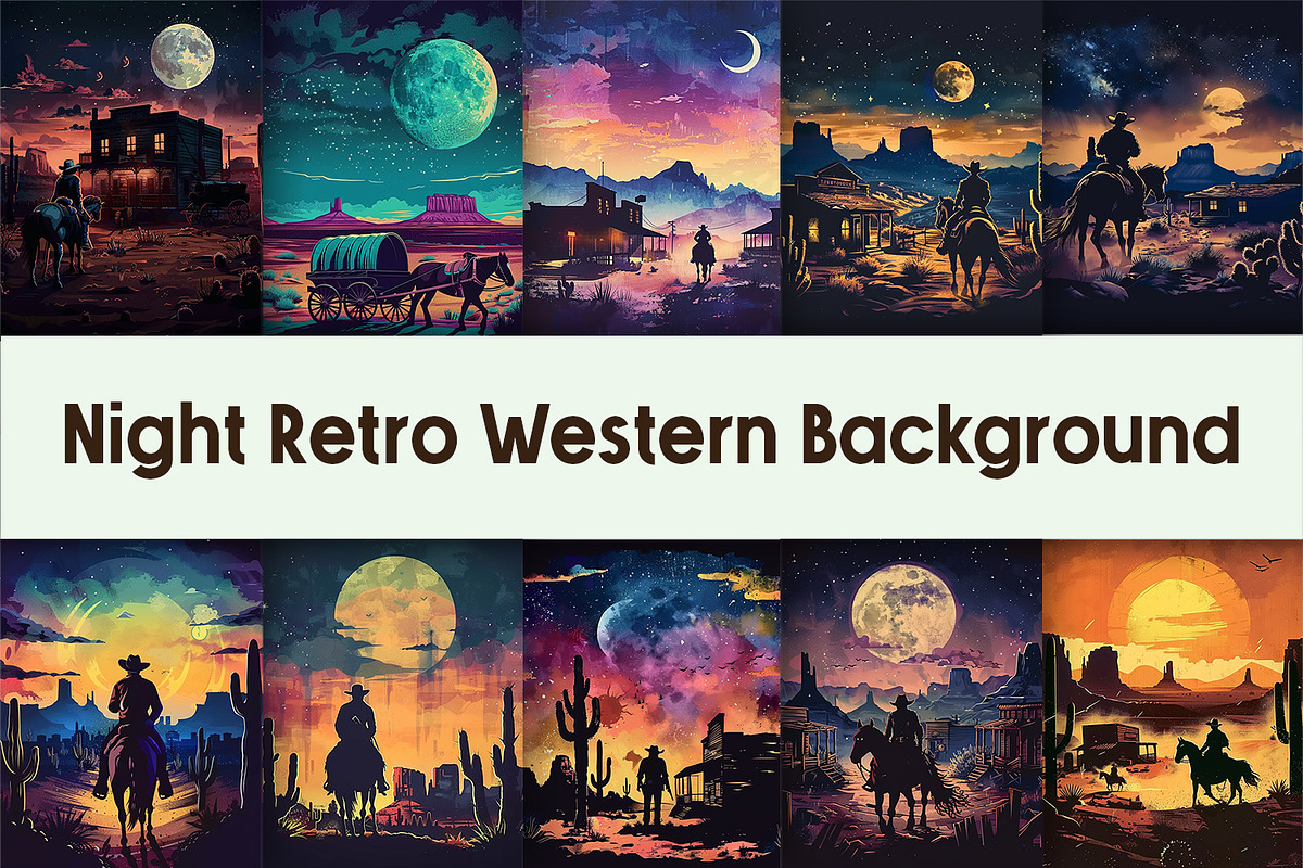 Night Retro Western Background, a Background Graphic by AdriOP