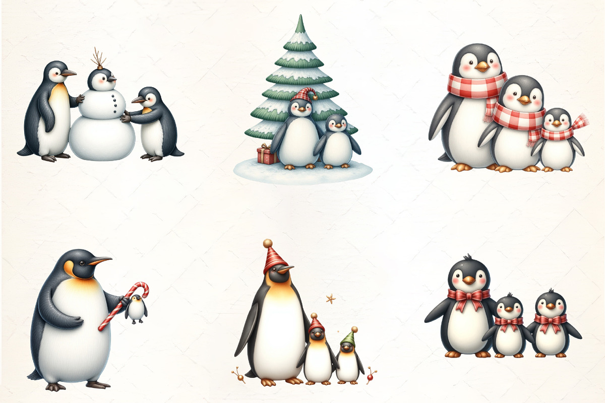 Christmas Penguin Family Clipart, an Illustration by CrexoraLab (Photo 3 of 5)