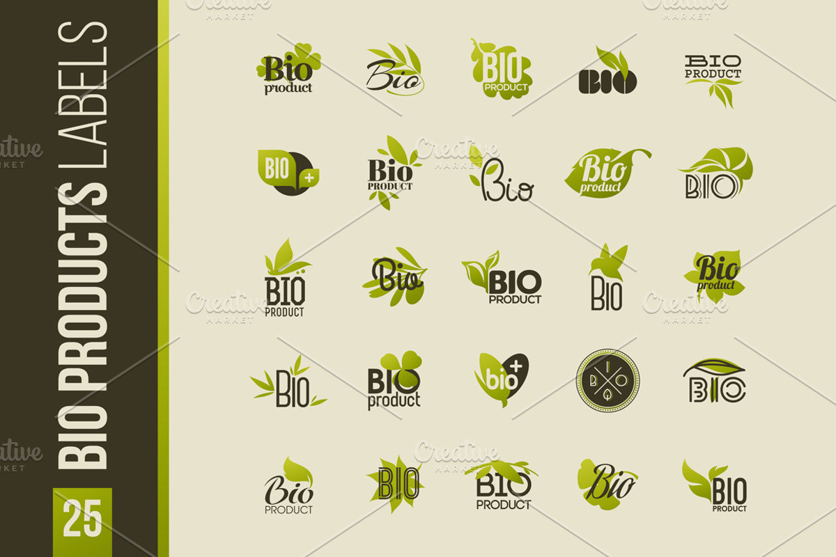 Set of bio products labels & emblems, a Branding & Logo Template by elena_andreeva