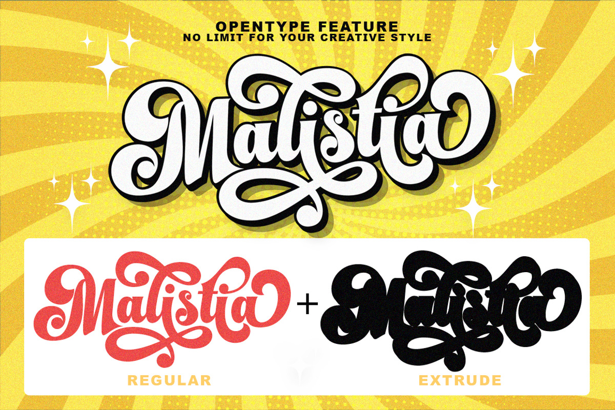 Malistia (Regular + Exrude), a Script Font by IM Studio (Photo 2 of 7)