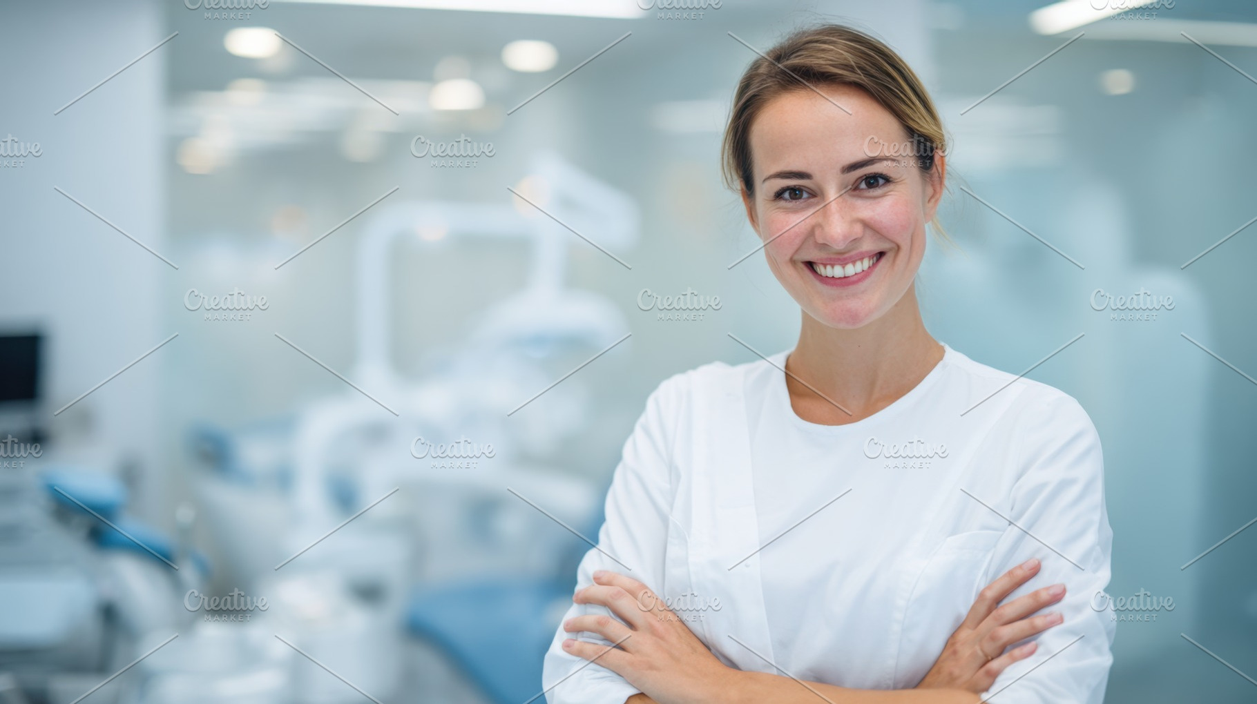 Smiling dentist in a modern clinic, a Photo by Beautiful things