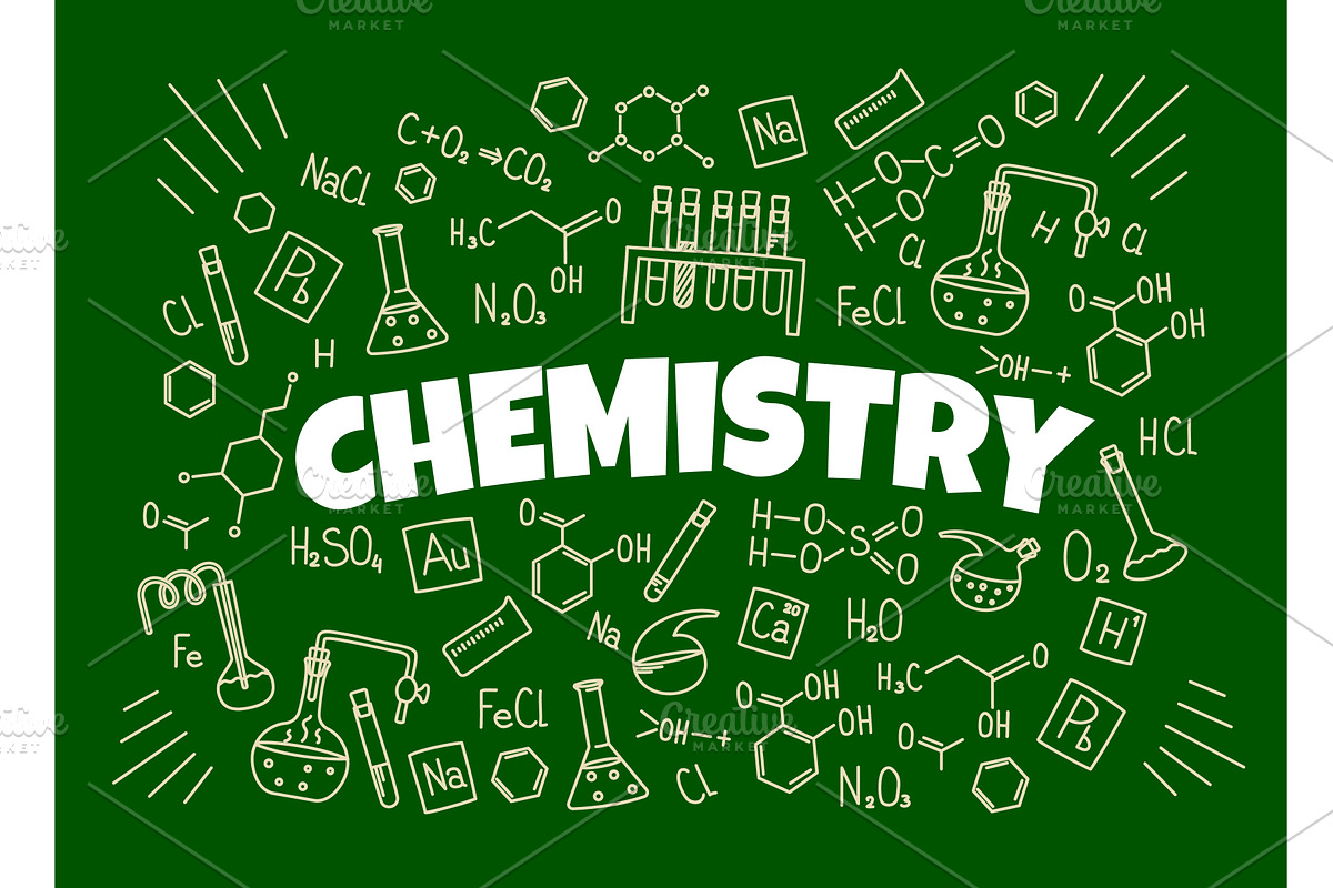 Chemistry formulas on school board, an Education Illustration by Buch&Bee