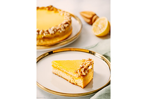 Piece of delicious vegan lemon tart, a Food & Drink Photo by Fascinadora